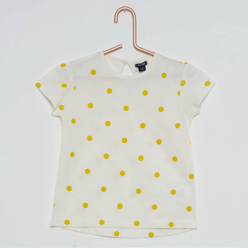 KIABI Dark Yellow Polka Dots Off White Girls Premium Cotton Tshirt