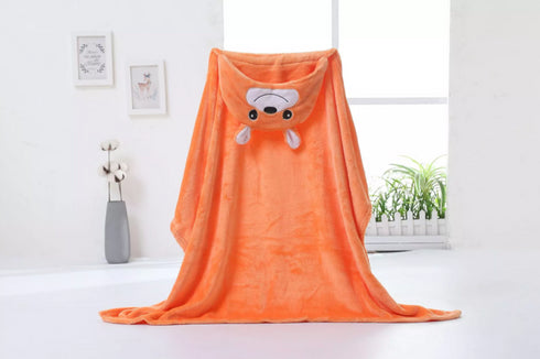 Orange Bear Hooded Blanket