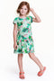 HnM Jungle Watercolour Print Light green Premium Cotton Girls Dress