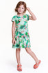 HnM Jungle Watercolour Print Light green Premium Cotton Girls Dress