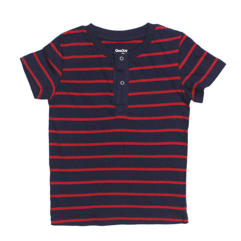 GEEJOY Red and Navy Stripes Premium Cotton Boys Henley Tshirt