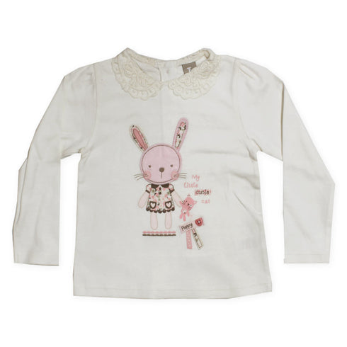 TU Cutie Pappy Embroidery Off White Girls Premium Cotton Tshirt