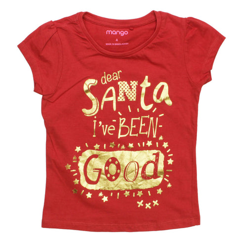 MANGO Santa been Good Gold Foil Print Premium Cotton Tshirt