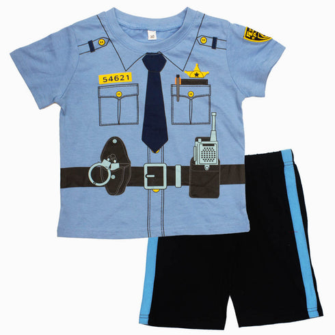 ElfinDoll Boys Sheriff Shoulder Applique Blue Boys 2 Piece Set