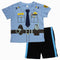 ElfinDoll Boys Sheriff Shoulder Applique Blue Boys 2 Piece Set