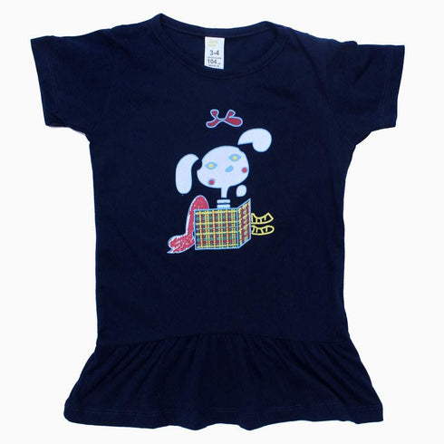 Zara Kids Rabbit Print Navy Blue Girls Dress