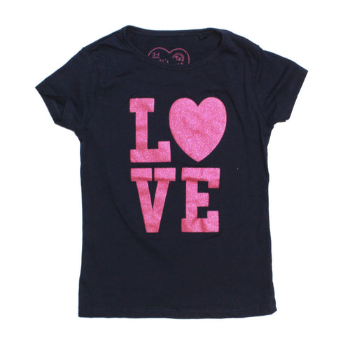 TWENTY4 Love Glitter Print Premium Cotton Navy Blue Tshirt