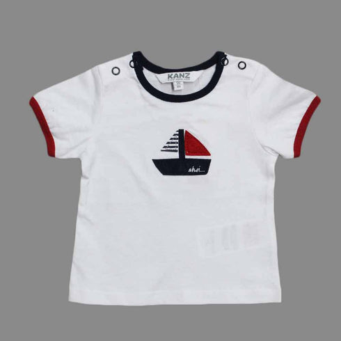 KANZ Ship applique Unisex White Cotton Premium Tshirt