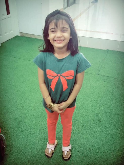 S Oliver Pink Bow Green Girls Premium Cotton Tshirt