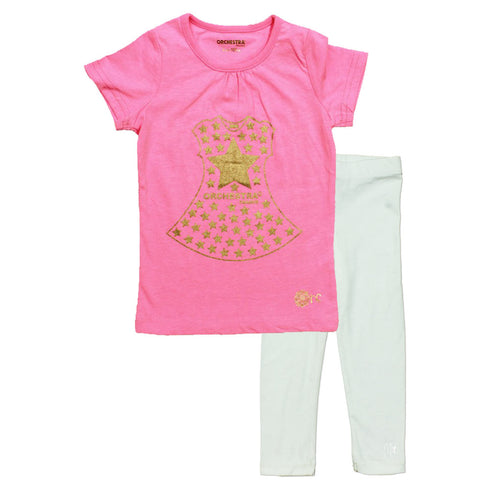 ORCHESTRA Golden shine dress print Pink Tshirt 2 Piece Set