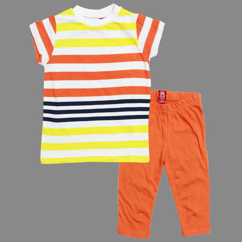 LALELU Tshirt with Capri Girls 2 Piece Orange Set