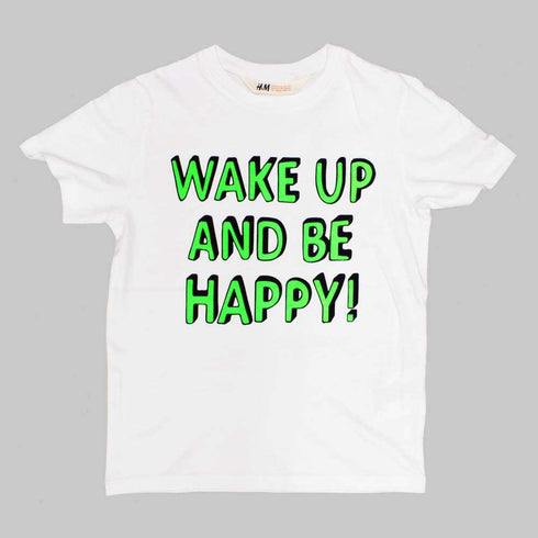 HnM Wake up and Be Happy Unisex Premium Cotton White Tshirt