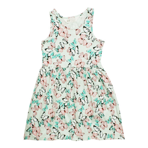 HnM All over Butterflies Light Green Premium Cotton Dress