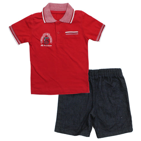 Z Boys All American Poly Cotton Pique Red Polo 2 Piece Set