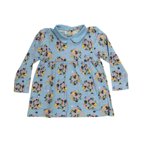 TU Flower Print Blue Girls Cotton Dress