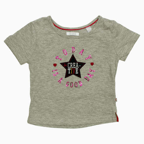 OKAIDI Premium Cotton Good Day Sequins and Applique Girls Tshirt