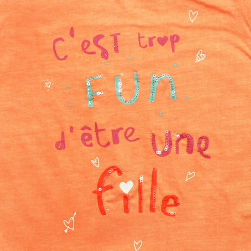 GEMO Fun Sequins Print Premium Cotton Orange Tshirt