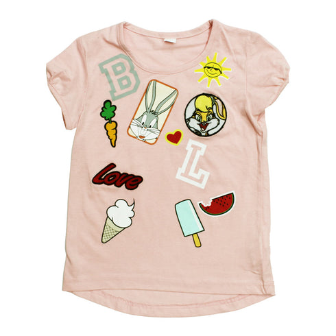 PIAZIA ITALIA Bugs and Lola Love Applique Baby Pink Premium Cotton Tshirt