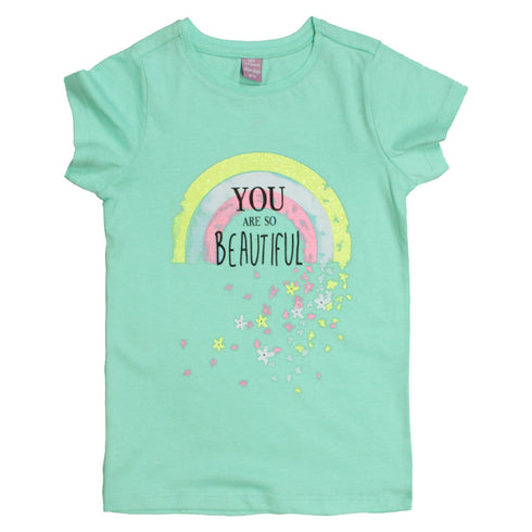 DOPO DOPO Glitter All Over Flower Print Light Blue Girls Premium Cotton Tshirt