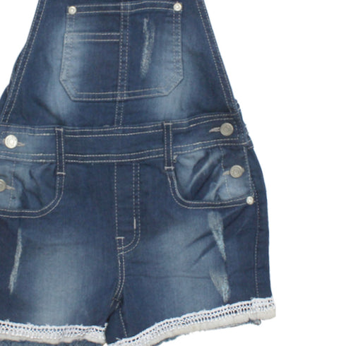 Wall Flower Girls Light Ripped Bottom Laced Denim Dungaree