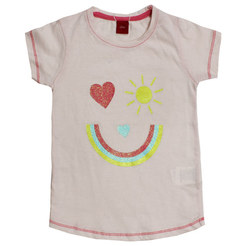 S OLIVER Glitter Face Print Baby Pink Girls Premium Cotton Tshirt