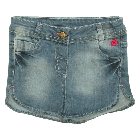 MAX Flower Embroidery Blue Denim Girls Short
