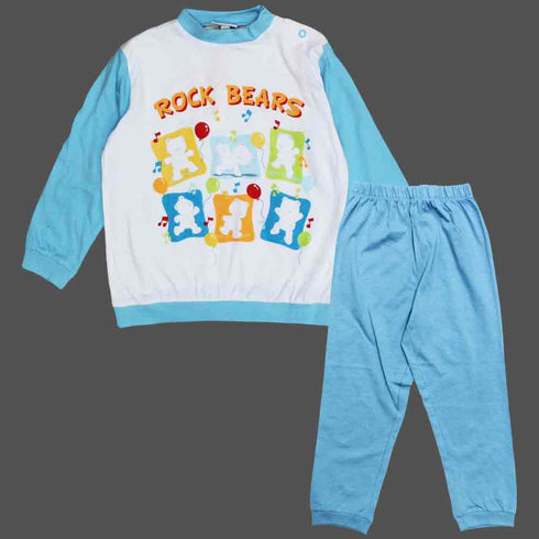FAGOTTINO Rock Bears Blue and White Premium 2 piece Night Suit