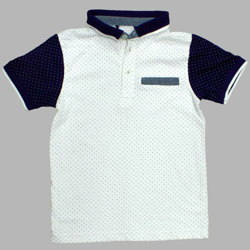 F&F Cut label Polka Dots Boys Navy Sleeves White Jersey Polo