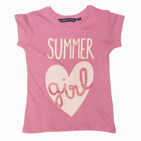 Original Marines Summer Girl Glitter Print Girls Pink Tshirt
