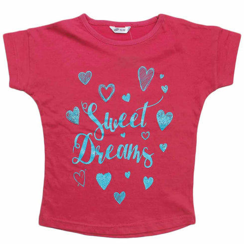 PEPCO Sweet Dreams Glitter Print Premium Cotton Pink Girls Tshirt