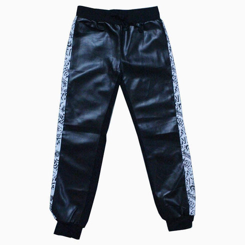 Leather front white printed pattern sides boys trouser