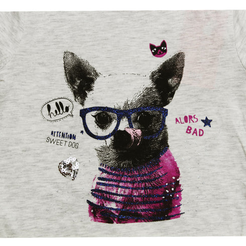 GEMO Hello Sweet Dog Grey Girls Premium Cotton Tshirt