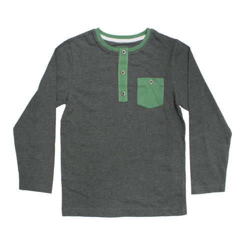 TU Green Pocket Grey Boys Cotton Tshirt