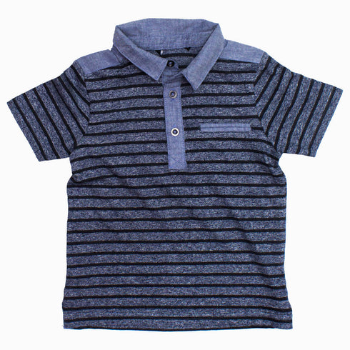 TU Cut Label Boys Blue and Black Striper Woven Cotton Neck Polo