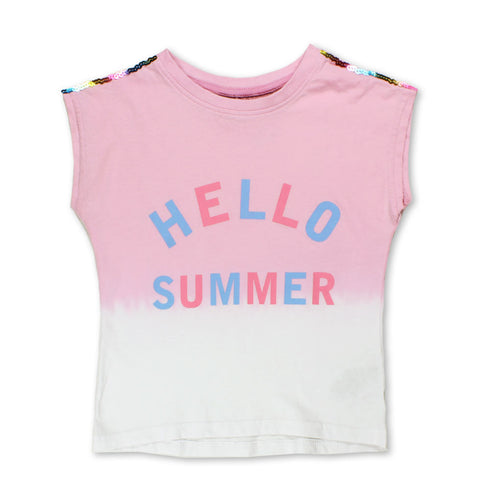 ALIVE Hello Summer Pink And White Girls Cotton T shirt