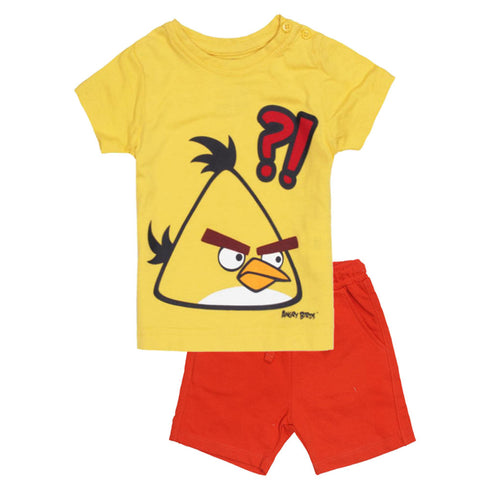 ANGRY BIRDS Yellow Boys Premium Cotton Tshirt 2 Piece Set