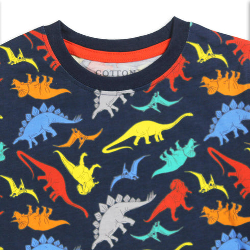 All Over Multi Dino Blue Boys Cotton T shirt