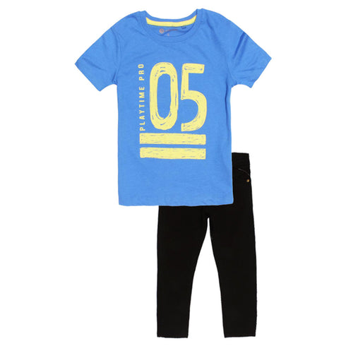 B COLLECTION 05 Print Blue Boys Premium Cotton Tshirt 2 Piece Set