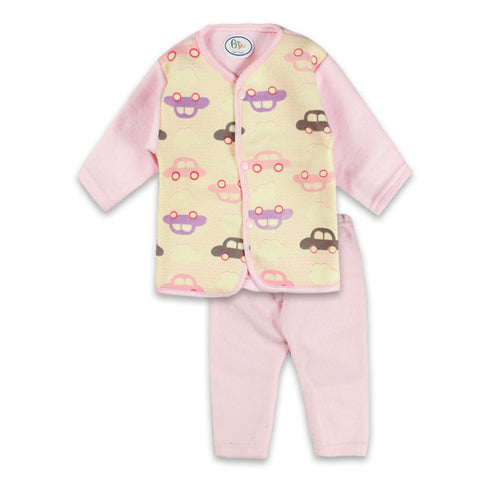 B Step Cars Print Orange And Pink Unisex Cotton Fleece 2 Piece Set