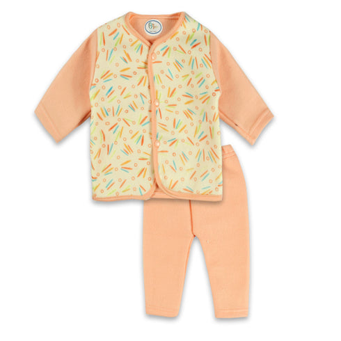 B Step Color Print Orange And Yellow Unisex Cotton Fleece 2 Piece Set