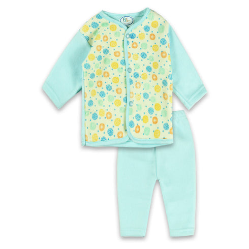B Step Flower Print Blue And Yellow Unisex Cotton Fleece 2 Piece Set