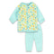 B Step Flower Print Blue And Yellow Unisex Cotton Fleece 2 Piece Set