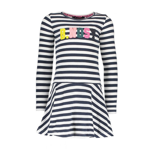B.NOSY Blue And White Stripes Girls Cotton Dress