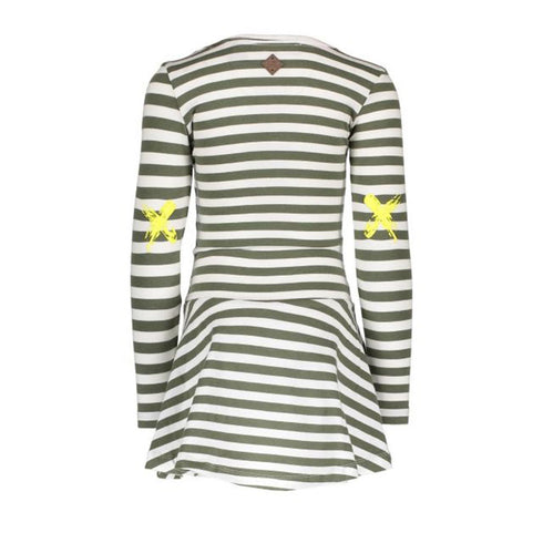 B.NOSY Green And White Stripes Girls Cotton Dress