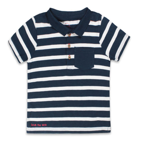 BABY CLUB Blue And White Stripes Boys Cotton Polo 2 Piece Set