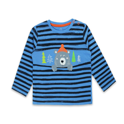 BABY GO Bear Blue Stripes Boys Cotton T shirt