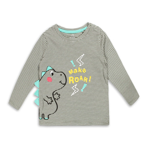 BABY GO Dino Green And White Stripes Boys Cotton T shirt