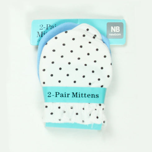 Black Polka Dots White And Blue 2 Pair Mittens
