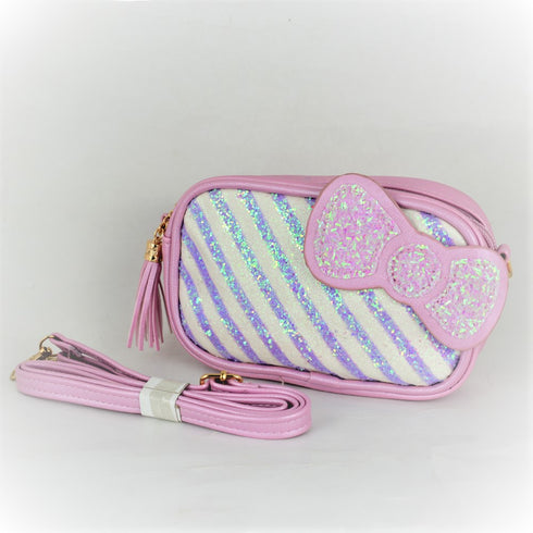 Bow Glitter Cross Body Pink Bag With Optional Fanny Belt