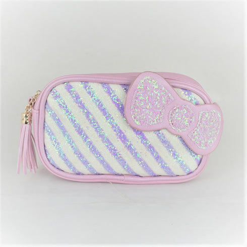 Bow Glitter Cross Body Pink Bag With Optional Fanny Belt
